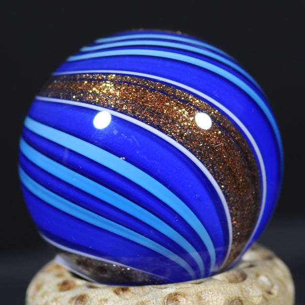 Mark Matthews Triple Lutz - Triple Banded, Double Blues, Art glass marble 1.22"