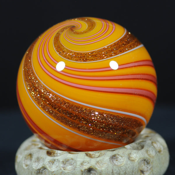 Mark Matthews Triple Lutz - Triple Banded, All the Orange, Art glass marble 1.15"