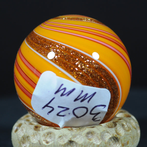 Mark Matthews Triple Lutz - Triple Banded, All the Orange, Art glass marble 1.15"