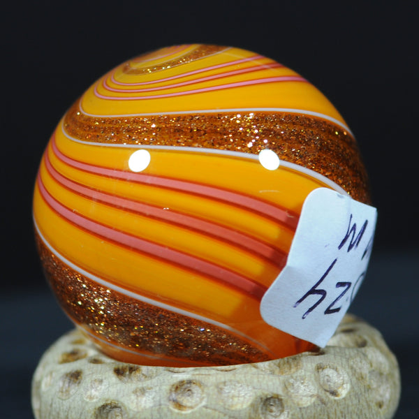Mark Matthews Triple Lutz - Triple Banded, All the Orange, Art glass marble 1.15"