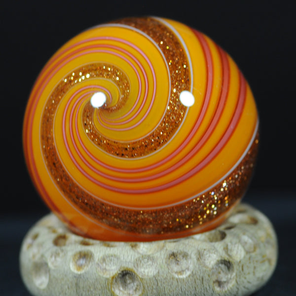 Mark Matthews Triple Lutz - Triple Banded, All the Orange, Art glass marble 1.15"