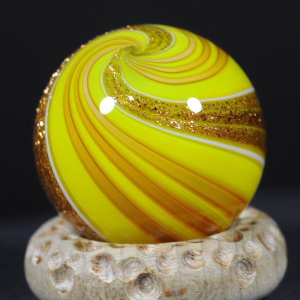 Mark Matthews Triple Lutz - Triple Banded in Yellow, Art glass marble 1.11"