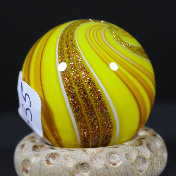 Mark Matthews Triple Lutz - Triple Banded in Yellow, Art glass marble 1.11"