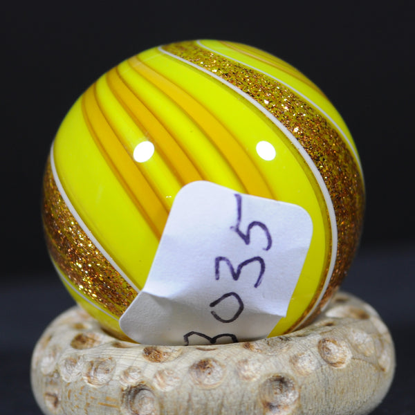 Mark Matthews Triple Lutz - Triple Banded in Yellow, Art glass marble 1.11"