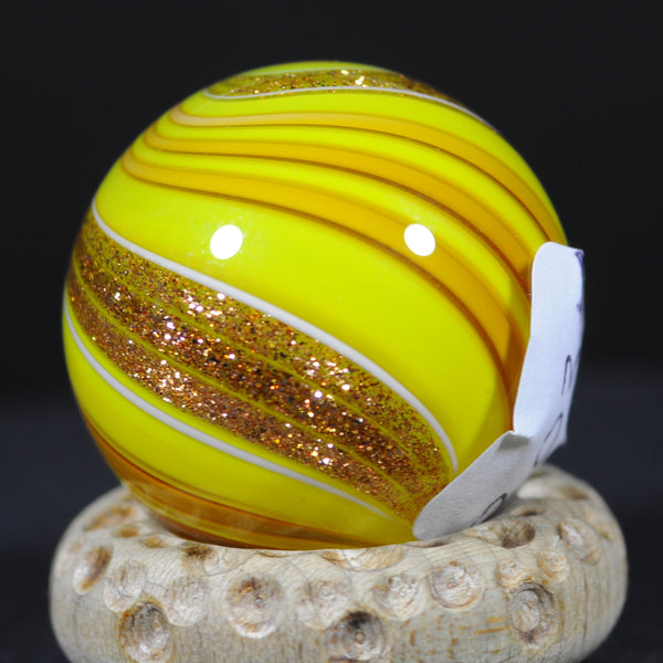 Mark Matthews Triple Lutz - Triple Banded in Yellow, Art glass marble 1.11"