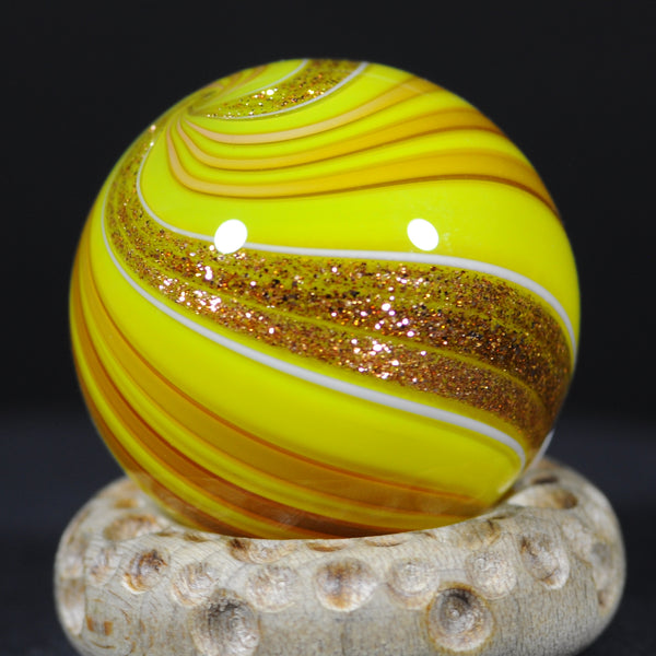 Mark Matthews Triple Lutz - Triple Banded in Yellow, Art glass marble 1.11"