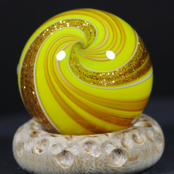 Mark Matthews Triple Lutz - Triple Banded in Yellow, Art glass marble 1.11"