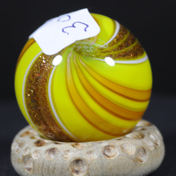 Mark Matthews Triple Lutz - Triple Banded in Yellow, Art glass marble 1.11"