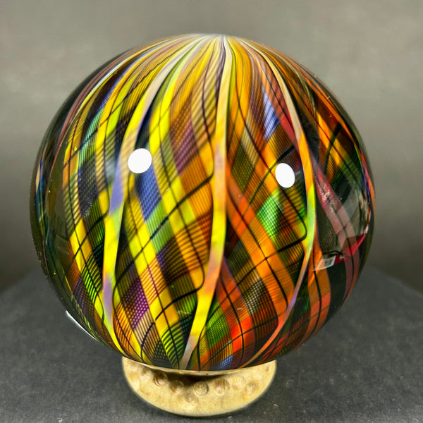 Hot House Glass Art Glass Marble, 10 section, rainbow weave super plaid, 2.48” Toebreaker 2006