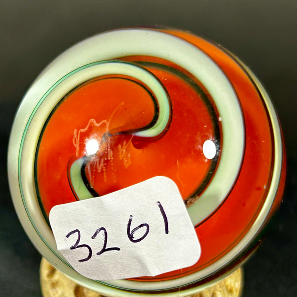 Fritz Lauenstein Art Glass Marble, Orange dream swirl 1.58”