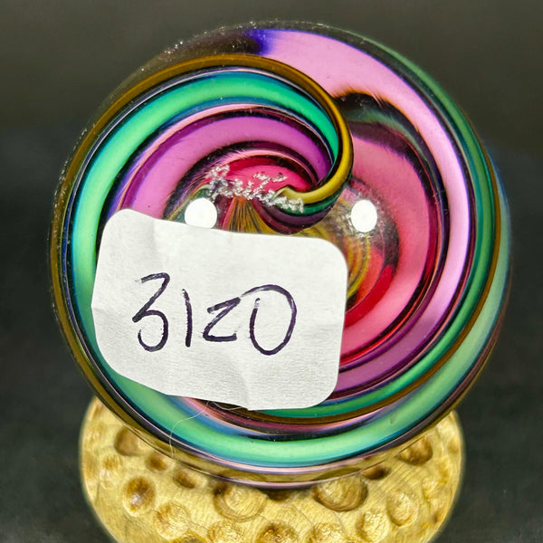 Geoffrey Beetem Art Glass Marble, Neon spiral lines  1.42”