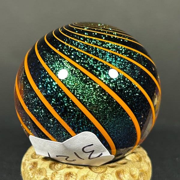 Geoffrey Beetem Art Glass Marble, deep dark Dichro bands  1.36”