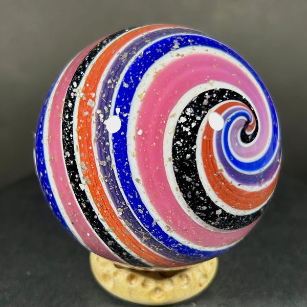 Steve Davis Art Glass Marble, Pretty in pink swirl, 2.17” 2003