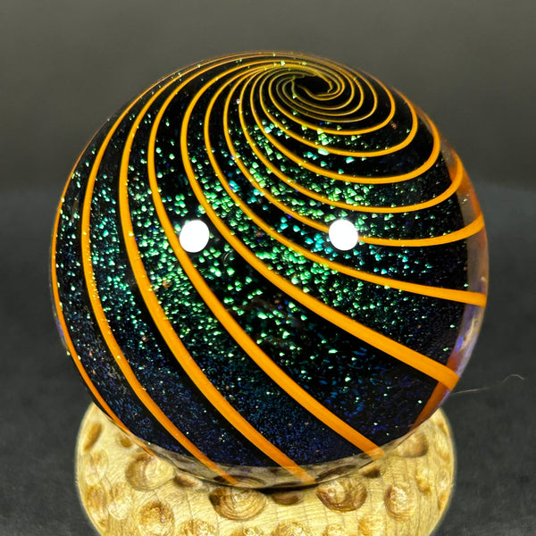 Geoffrey Beetem Art Glass Marble, deep dark Dichro bands  1.36”