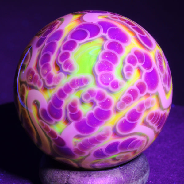 Anton Bodor Art Glass Marble, Wormhole #1, UV Core 2024 - 44.5mm