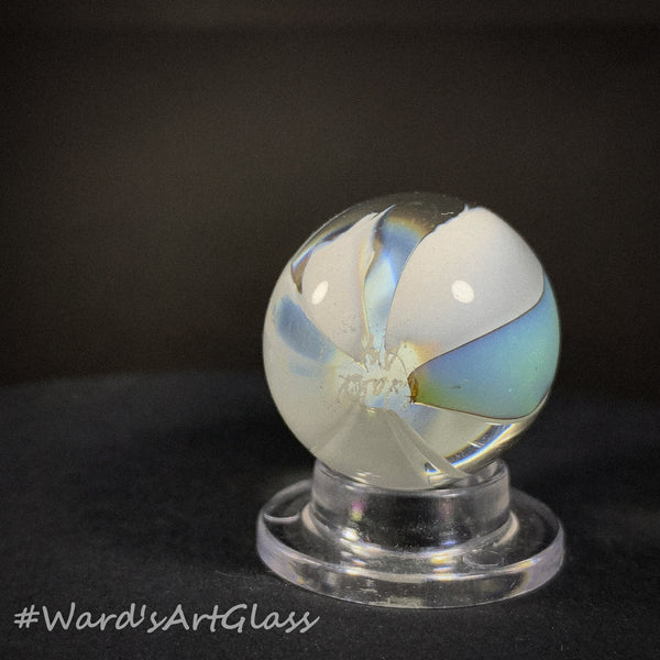 Rolf Wald Art Glass Egg, Delicate Tulip Leaf Pedals in White and Blue Eggshell 1.54"