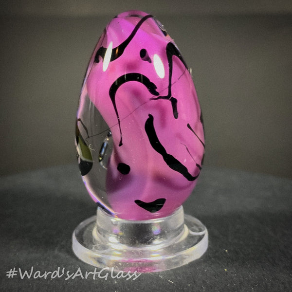 Rolf Wald Art Glass Egg, India Ink Black over Purple Core 1.58"