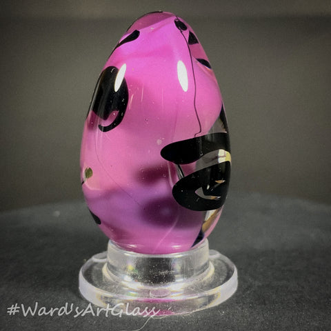 Rolf Wald Art Glass Egg, India Ink Black over Purple Core 1.58"