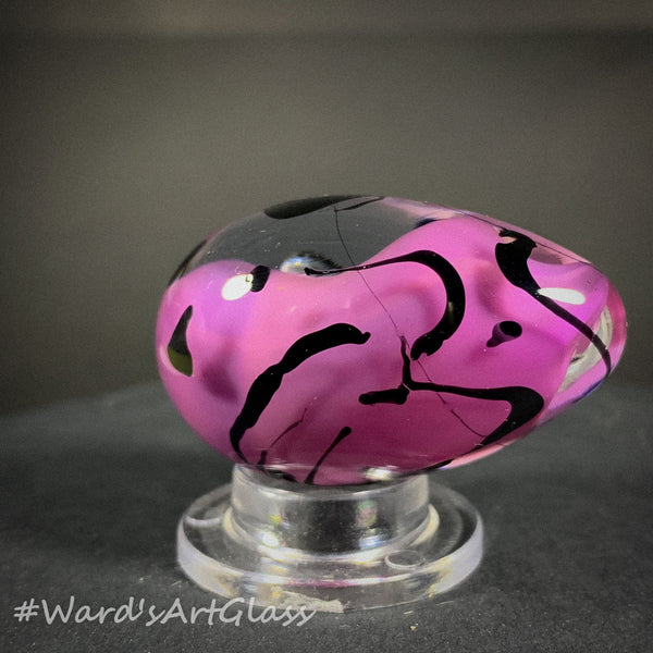 Rolf Wald Art Glass Egg, India Ink Black over Purple Core 1.58"