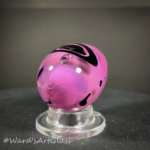 Rolf Wald Art Glass Egg, India Ink Black over Purple Core 1.58"