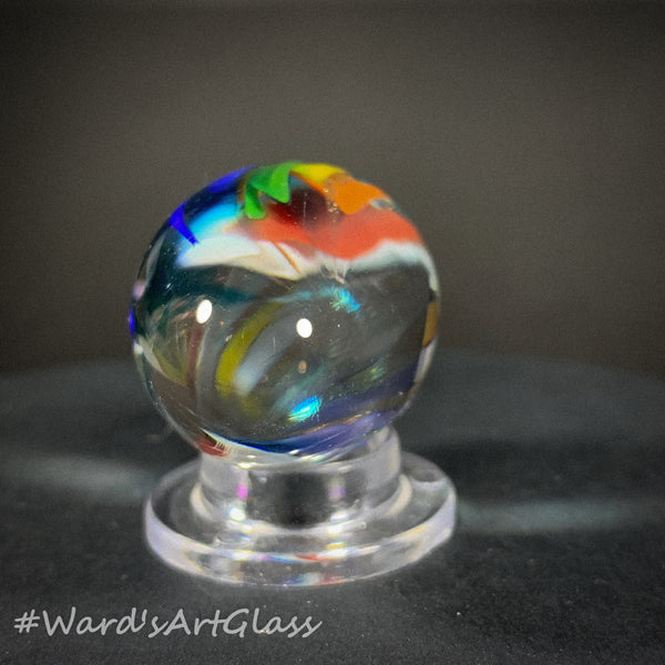 Rolf Wald Art Glass Egg, Fine Line Rainbow Garden 1.58"