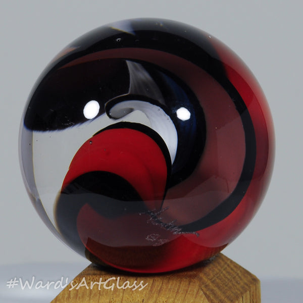 Jeff Mentuck Soft Glass Red Rose, with Black, white and hidden Blue Spiral, 1.69"