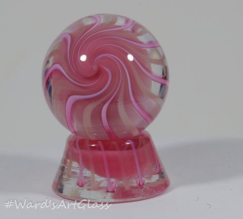 Sam Hogue Soft Glass Pink solid core swirl, with matching stand