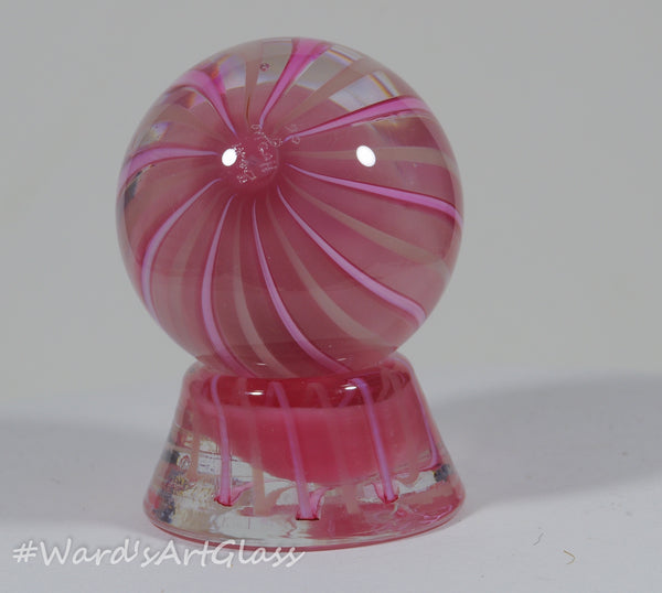 Sam Hogue Soft Glass Pink solid core swirl, with matching stand