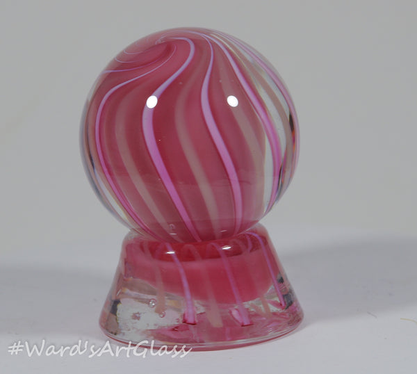 Sam Hogue Soft Glass Pink solid core swirl, with matching stand