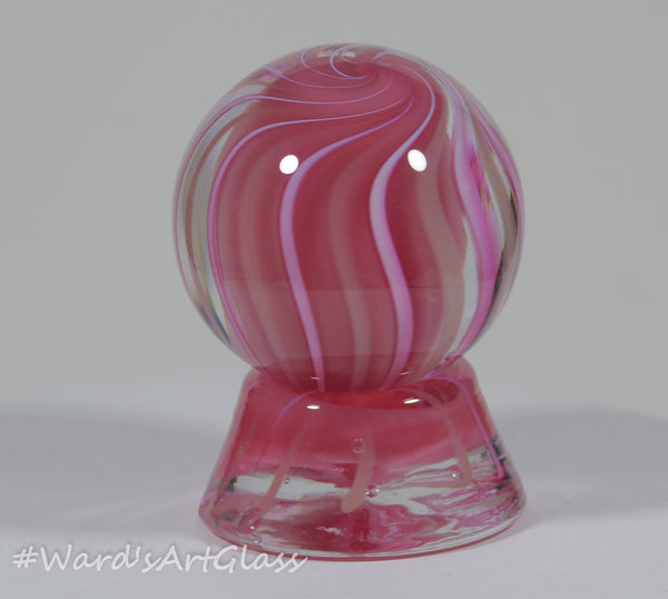Sam Hogue Soft Glass Pink solid core swirl, with matching stand