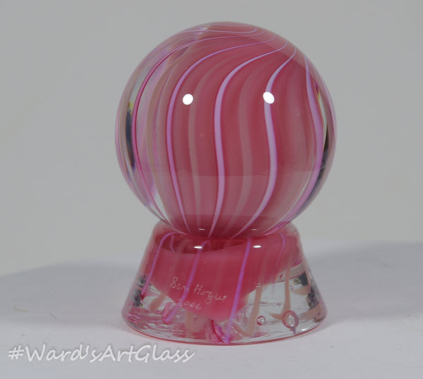 Sam Hogue Soft Glass Pink solid core swirl, with matching stand