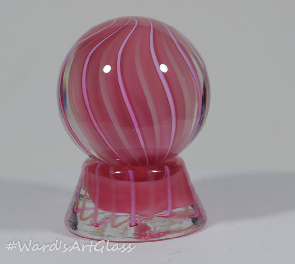 Sam Hogue Soft Glass Pink solid core swirl, with matching stand