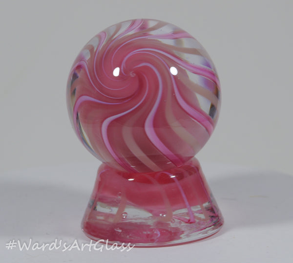 Sam Hogue Soft Glass Pink solid core swirl, with matching stand