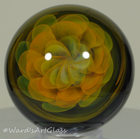 Stan Skipper - Sunny Yellow fume bloom, Marble. 1.85" Dichro gem back details