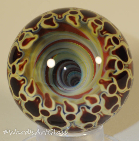 Anton Bodor Art Glass Marble, BloodWine Dot Stack weave with a deep Vortex 1.8" 2005