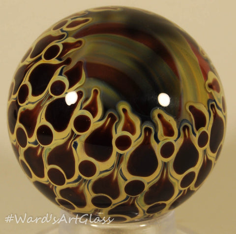 Anton Bodor Art Glass Marble, BloodWine Dot Stack weave with a deep Vortex 1.8" 2005