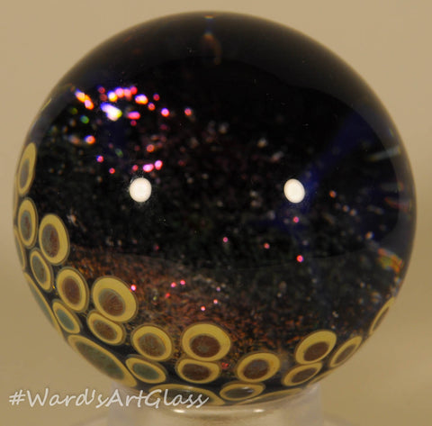 Anton Bodor Art Glass Marble, Half Lens Iridescent Dichro with Floating Dot stacks 1.8" 2005