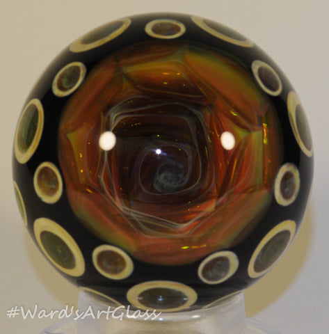 Anton Bodor Art Glass Marble, Floating Dot stacker with deep fumed Vortex 1.76" 2006