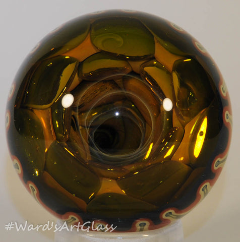 Anton Bodor Art Glass Marble, Bubble fume Vortex, with fume spiral trail. Raked dot stacking back  1.7" 2004