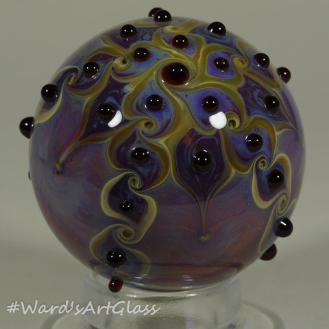 Chris Rice, Purple Fantasy Moon with HobNailing and Pinwheels Boro Marble. 1.73"