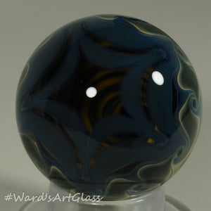 Chris Rice, Hidden Vortex in blue and yellow, full PinWheel Braided backing Boro Marble. 1.54"