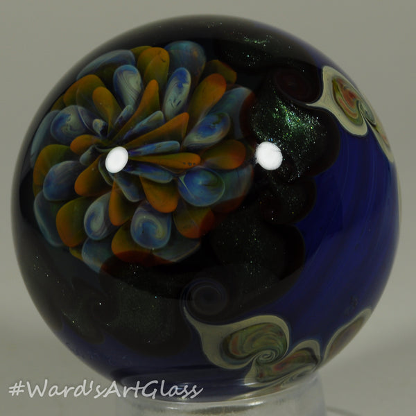 Chris Rice, Fumed SeaShore Bloom with a Braided PinWheel pattern Boro Marble. 1.80"