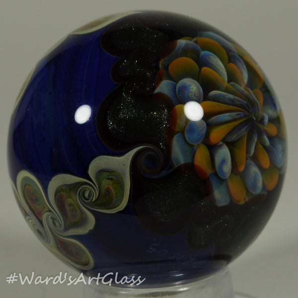 Chris Rice, Fumed SeaShore Bloom with a Braided PinWheel pattern Boro Marble. 1.80"