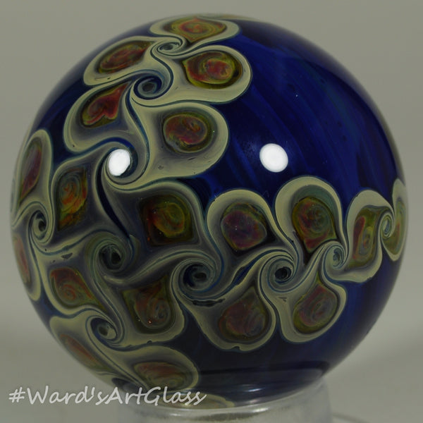 Chris Rice, Fumed SeaShore Bloom with a Braided PinWheel pattern Boro Marble. 1.80"