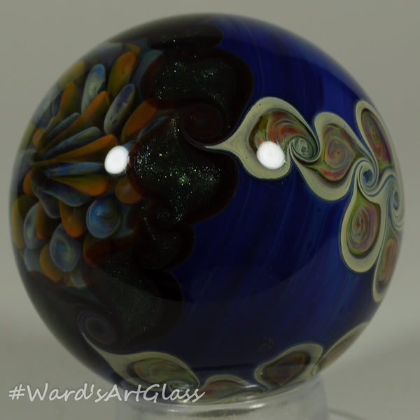 Chris Rice, Fumed SeaShore Bloom with a Braided PinWheel pattern Boro Marble. 1.80"