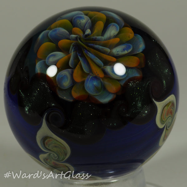 Chris Rice, Fumed SeaShore Bloom with a Braided PinWheel pattern Boro Marble. 1.80"