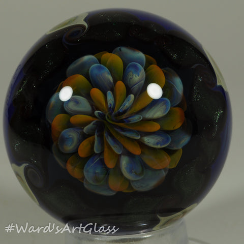 Chris Rice, Fumed SeaShore Bloom with a Braided PinWheel pattern Boro Marble. 1.80"