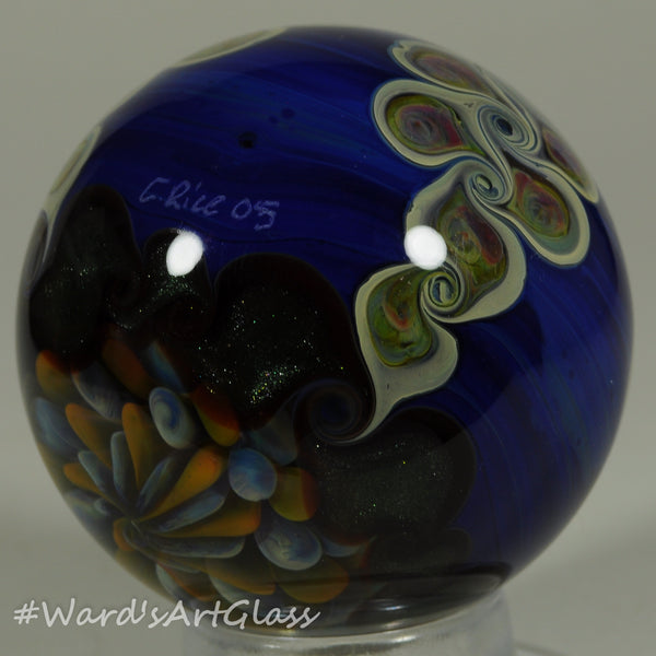 Chris Rice, Fumed SeaShore Bloom with a Braided PinWheel pattern Boro Marble. 1.80"