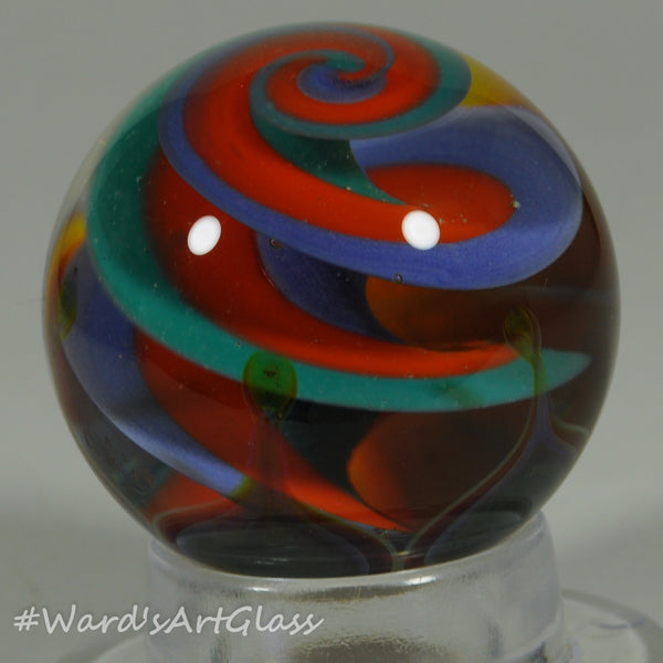 Chris Rice, Super Ribbon Spiral on a pedestal backing Boro Marble. 1.34"