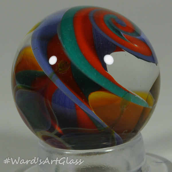 Chris Rice, Super Ribbon Spiral on a pedestal backing Boro Marble. 1.34"